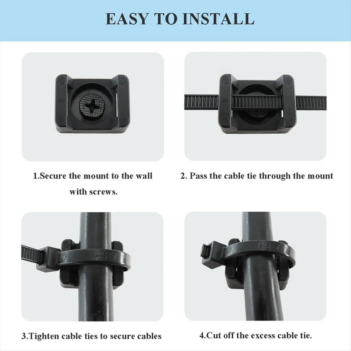 Kit base per supporti fascette per cavi tipo AA98 HSaddle con foro per vite, set di fascette e viti robuste in nylon da 6 pollici ciascuno 100 pezzi