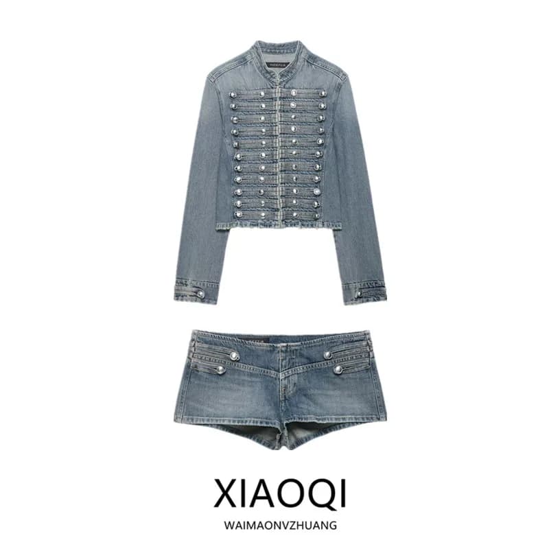 Spring 2026 Women's Design Fit Denim Jacket Low Waist Shorts Outerwear Trendy Casual Fashion Outerwear Student Uniform