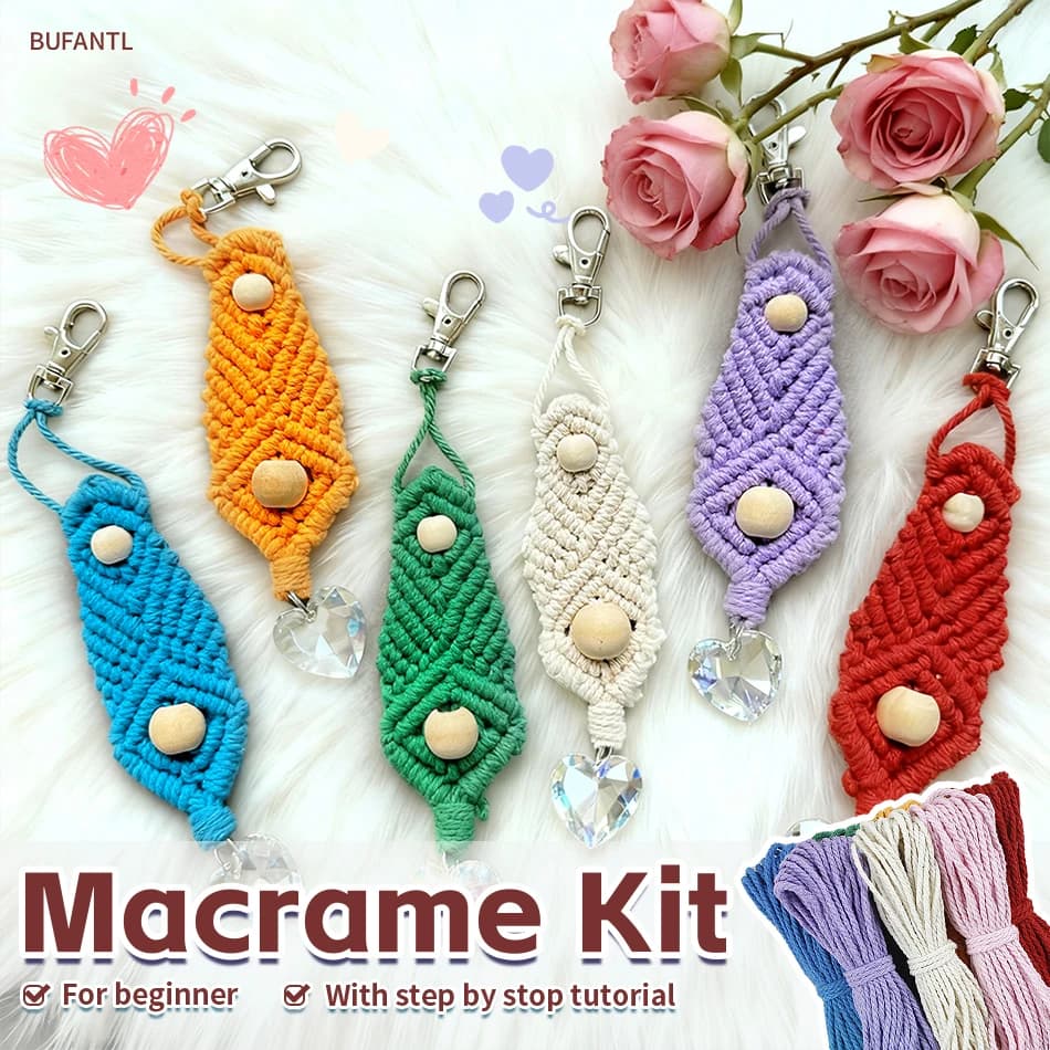 DIY Kit Macrame Kit | Beginner-Suitable | Heart Crystal Keychain | Handmade Gift & Decor | Bohemian Style | DIY Craft Kit