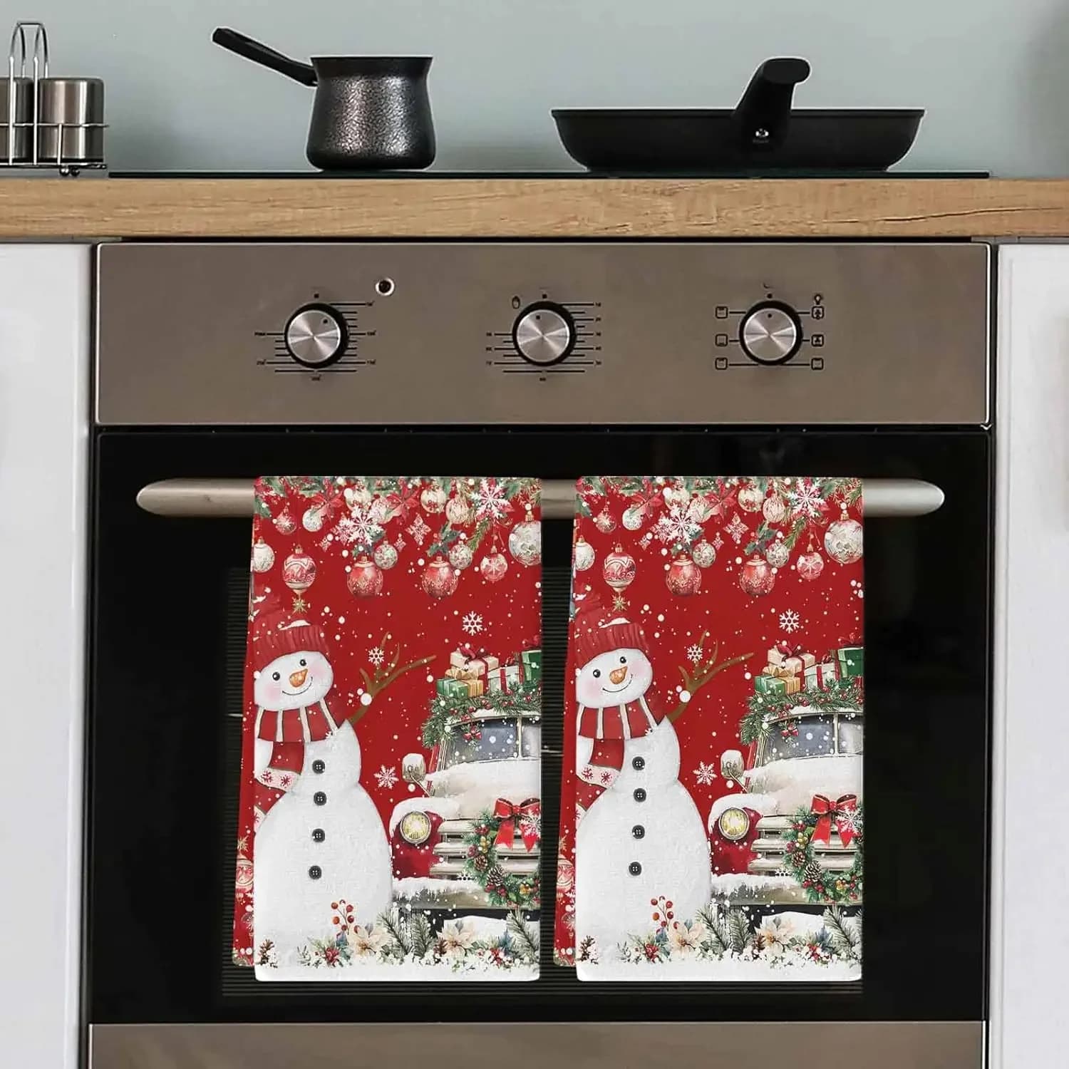 Christmas Snowman Truck Kitchen Dish Tea Towels Cleaning Supplies Quick Drying Bar Hand Dishcloths Christmas Decorations