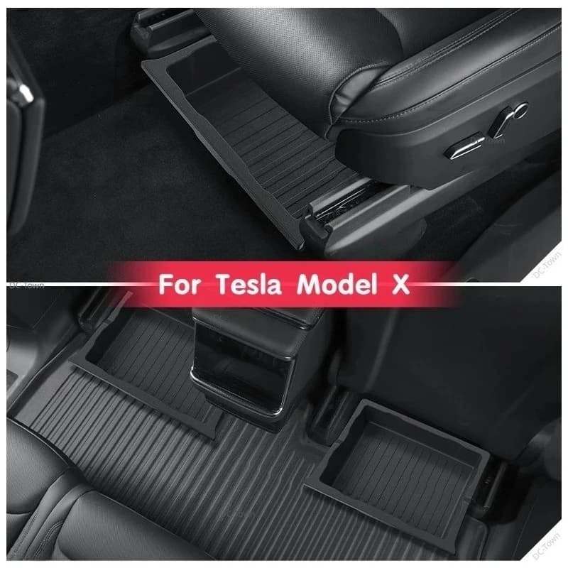 Scatola portaoggetti sotto il sedile per Tesla Model X, accessori interni auto, organizer a cassetto in TPE, contenitore inferiore 2023-2024
