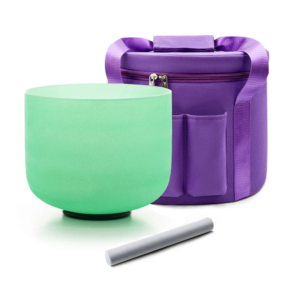 Hye-eun 440Hz/432Hz Green Color 9 Inch Crystal Singing Bowl Heart Chakra F Note for Sound Healing Meditation with Suedce stick