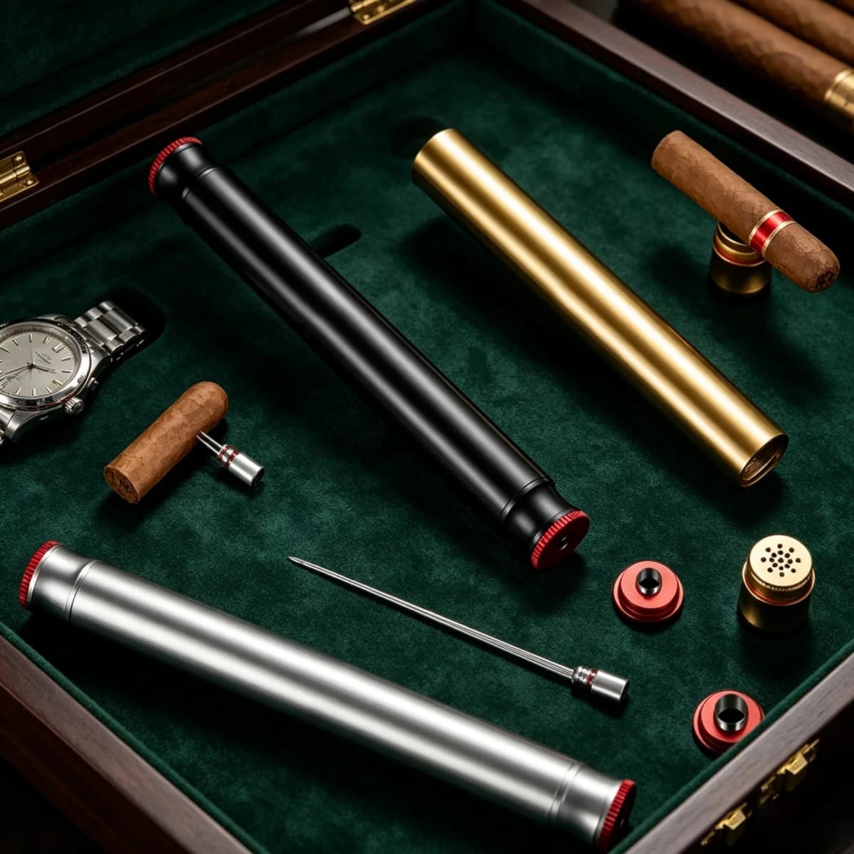 Portable 5 in 1 Cigar Drill Puncher, Multi-functional Tube, Travel, Smoking Accessories, Equipped with Punch and Cigar Needle