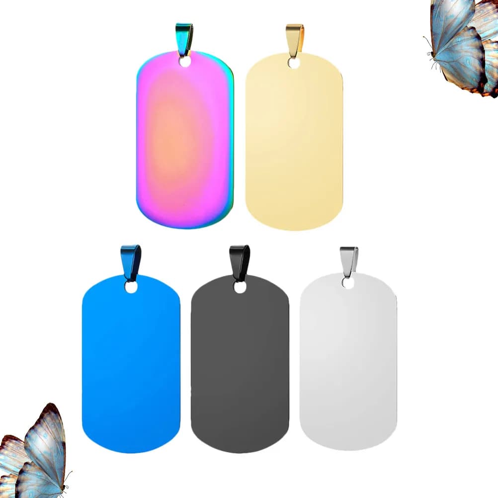 5 Pezzi Ciondolo Targhetta Militare Incisa al Laser in Metallo Grezzo con Placcatura Colorata, Accessori per Collane, Forniture Artigianali Fai da Te per Incisione