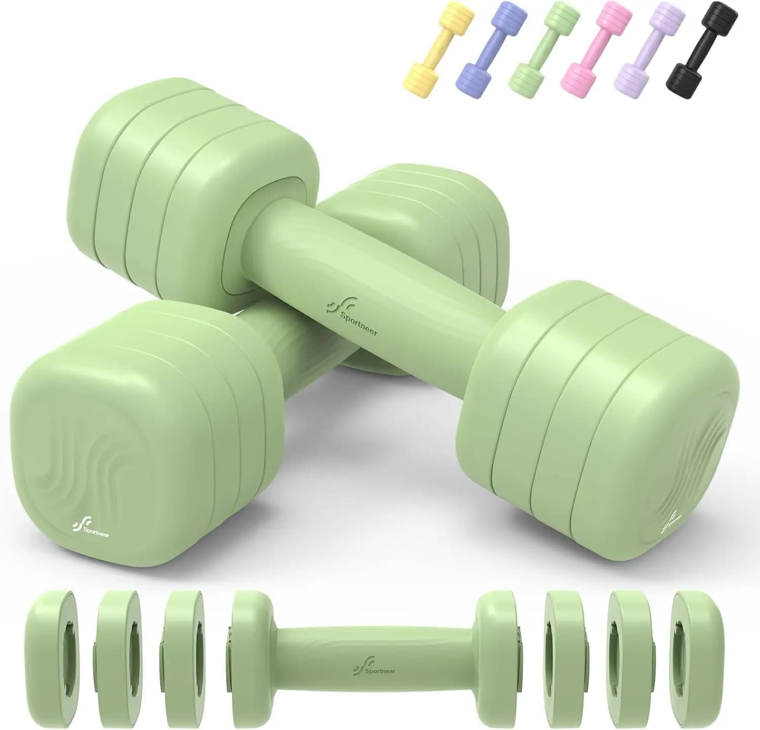 Set di 2 manubri regolabili 4-in-1, da 2-5 libbre ciascuno, con impugnature in gomma morbida per donna e palestra domestica