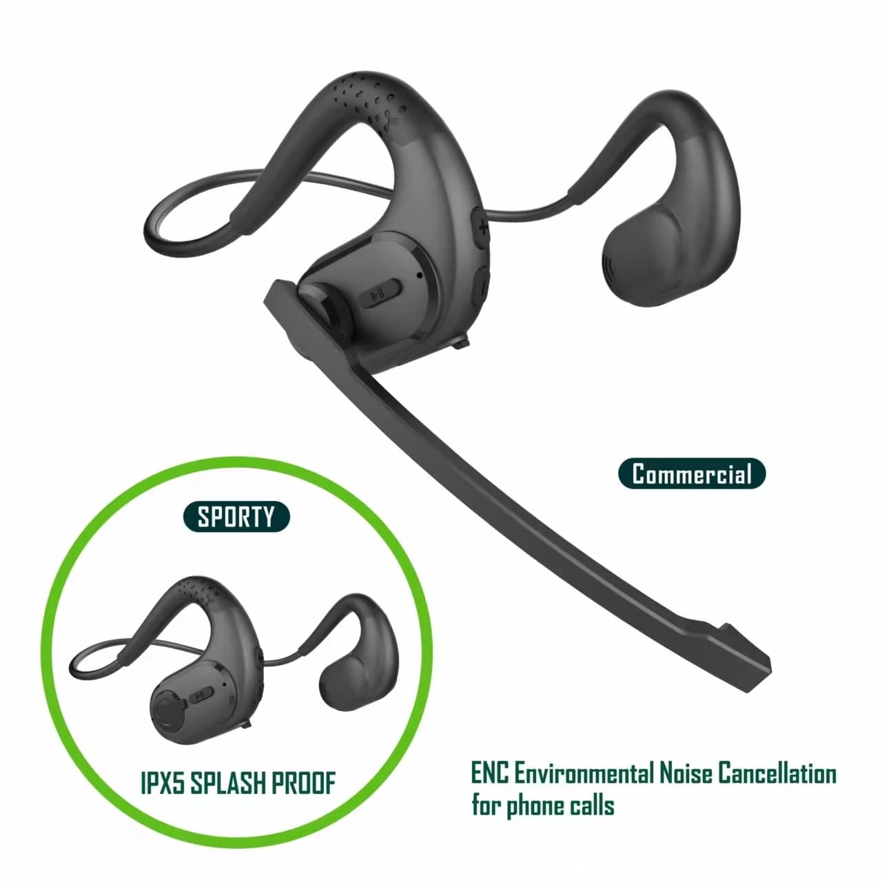 Cuffie a Conduzione Aerea Open Ear Super Bass, Auricolari Musicali Non In-Ear, Ultra Leggere 16g con Microfono per Telefoni iOS e Android