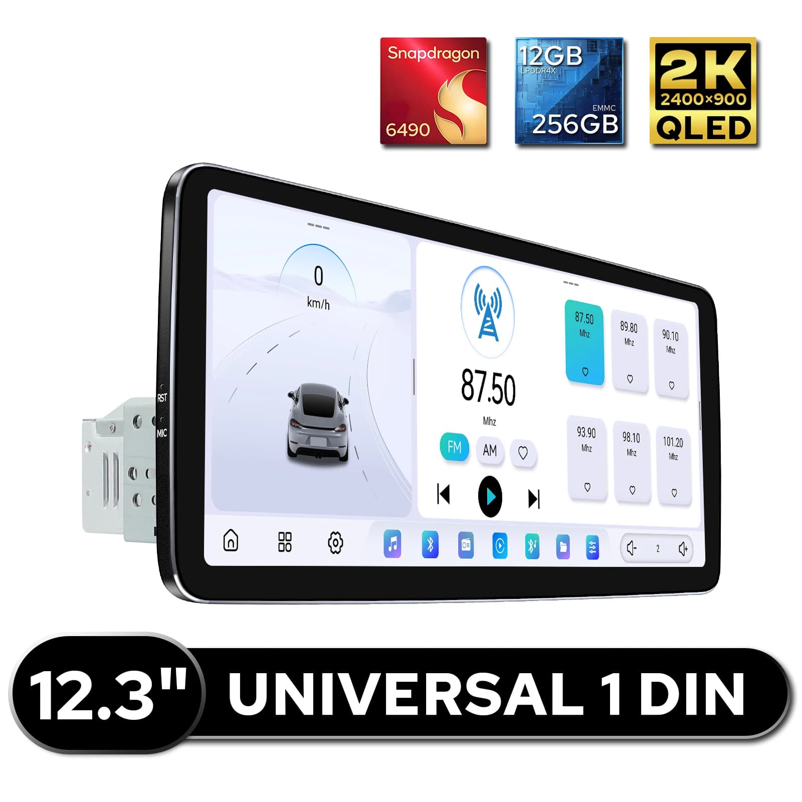 JOYING 12.3"Android 13 Car Stereo Radio with Knob 12GB+256GB Wireless CarPlay&Android Auto Dual Bluetooth Universal Head Unit
