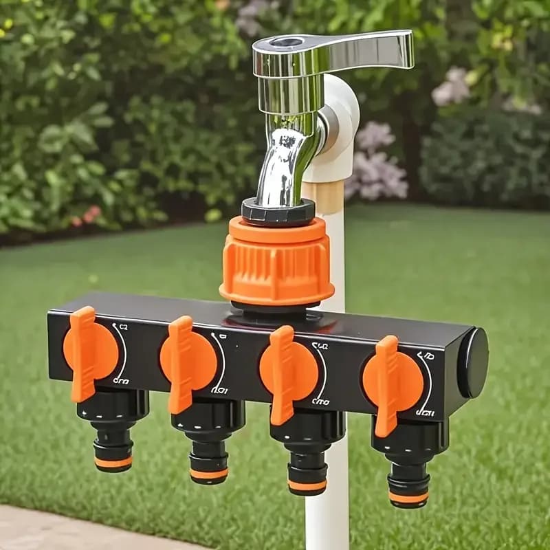Splitter per tubo da giardino a 4 vie con 4 interruttori indipendenti-connettore per rubinetto per sistema di irrigazione esterno, design a prova di perdite