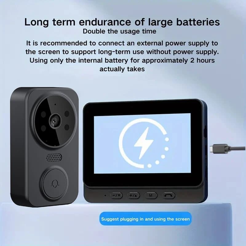 Campanello video intelligente, display da 4,3 pollici per citofono audio a 2 canali, visione notturna ad alta definizione 1080P, campanello per casa intelligente