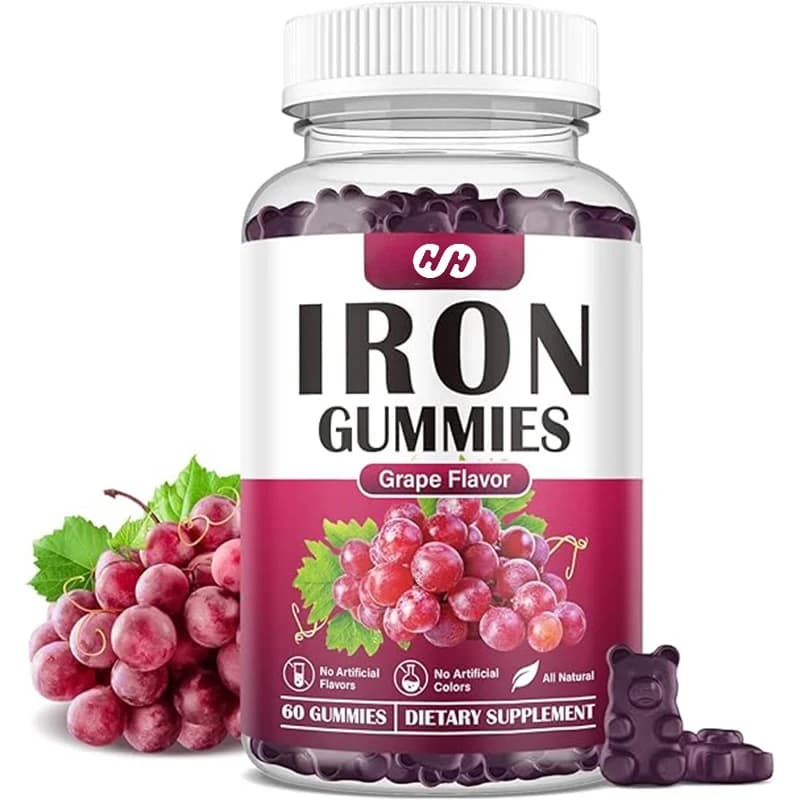 Iron supplement for Men and Women, with Vitamin C, B12, Folic Acid - Grape, Vegetarian, 60 Gommose
