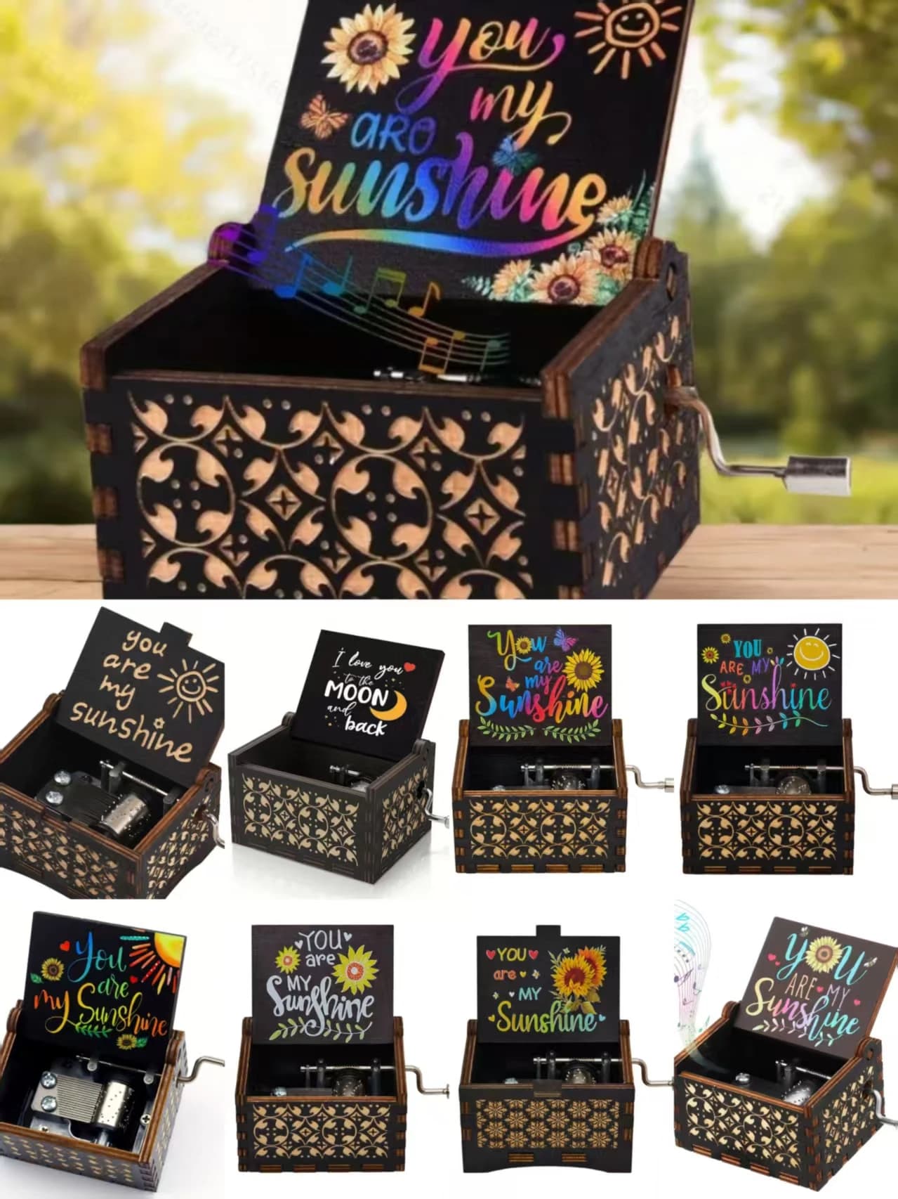 Carillon in legno a manovella, regalo boutique di pittura musicale You Are My Sunshine, carillon