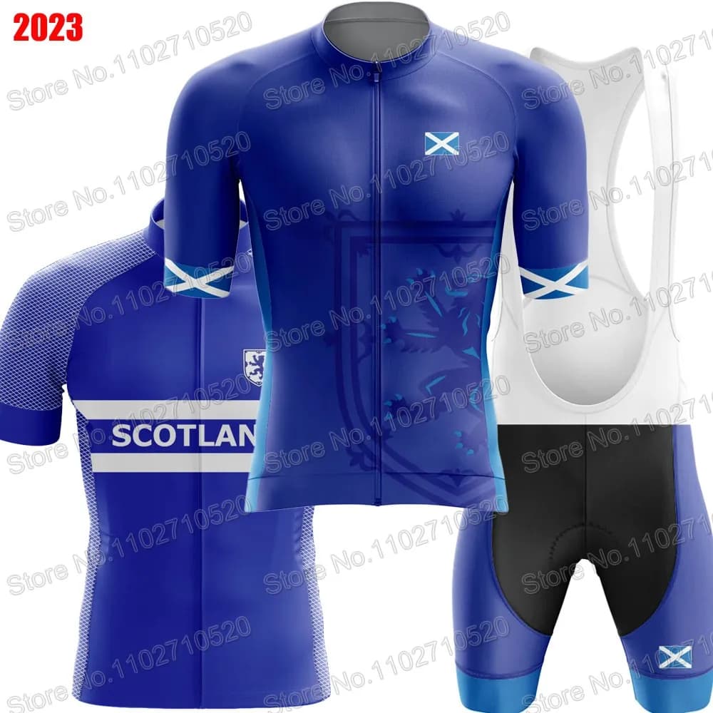 Team 2023 scozia National Cycling Jersey Set Mens manica corta blu abbigliamento bici da strada camicie Suit Bicycle Bib Shorts mtbrpa