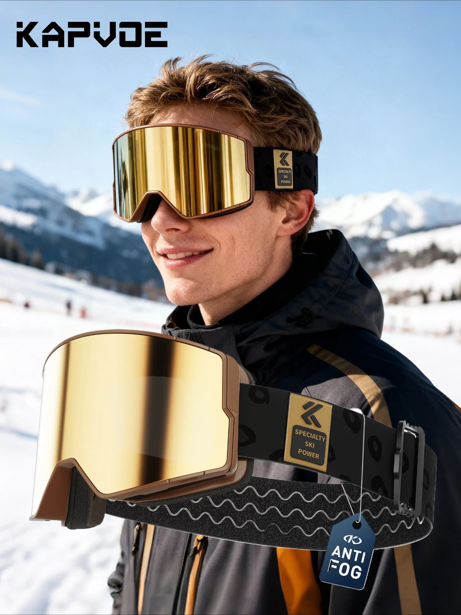 Kapvoe Uomo Occhiali da neve Sci Snowboard Maschera da sci per donna Kit lenti antiappannamento Protezione UV400 Occhiali da motoslitta Moto