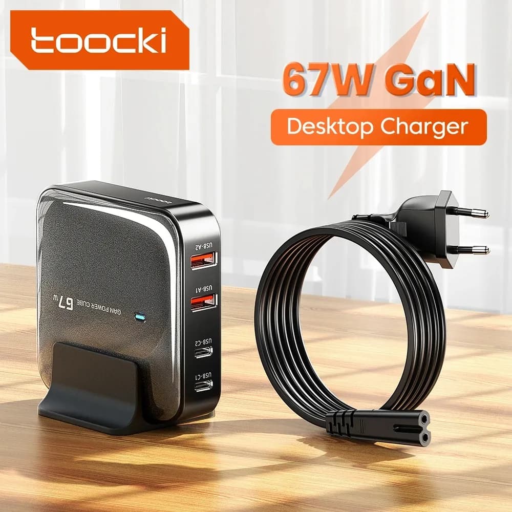 Toocki Caricabatterie Stazione di ricarica Multi porta 67W GaN Caricatore USB Desktop Tipo C PD QC Ricarica rapida per iPhone MacBook Pro Xiaomi