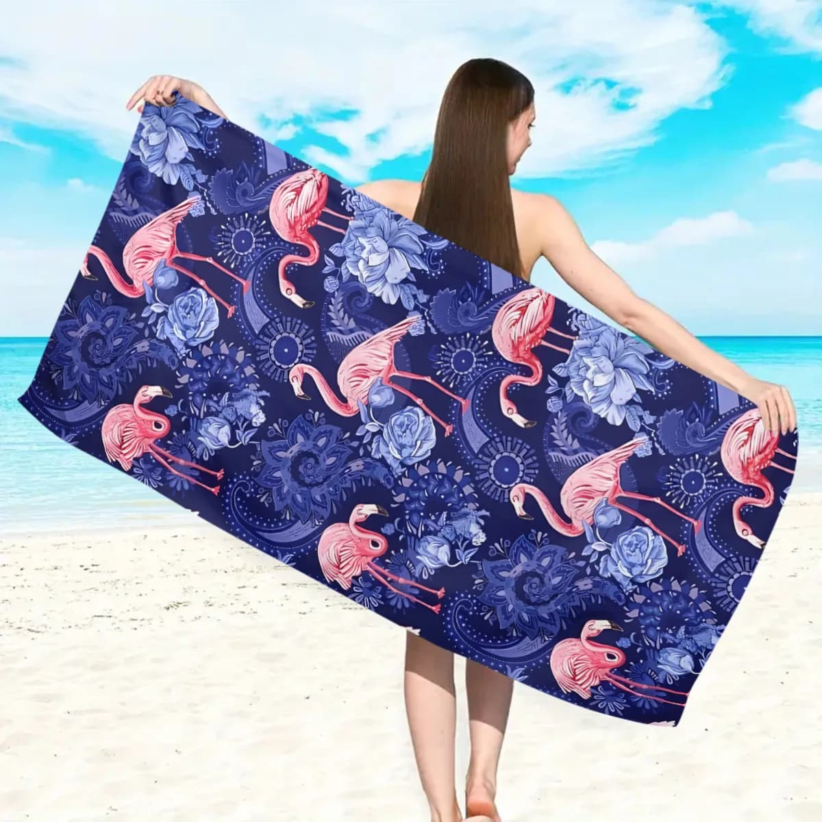 Telo mare rosa fenicottero in microfibra, asciugatura rapida, grande, con stampa floreale tropicale, per piscina e viaggi estivi