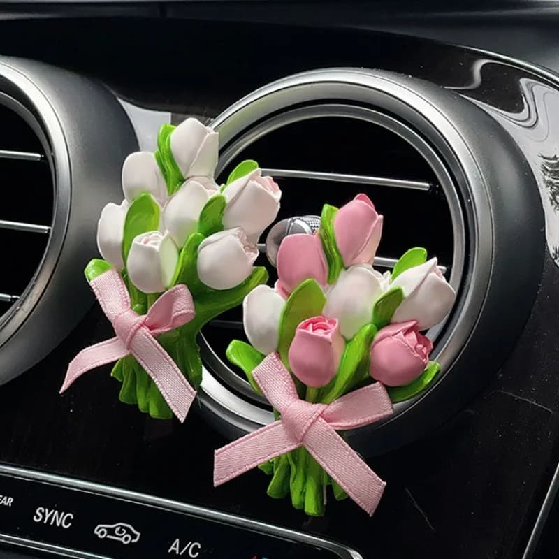 Diffusore di aromi per auto a forma di bouquet di tulipani - Ornamento floreale in gesso per profumare l'aria, accessori per bottiglie di aromaterapia per auto