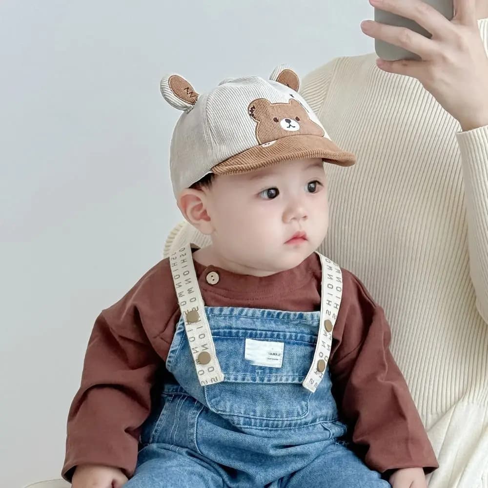 Soft Cotton Infant Bucket Hat Wide Brim Sunscreen Baby Sunhat Cartoon Bear Kawaii Newborn Flat Cap Boy Girls