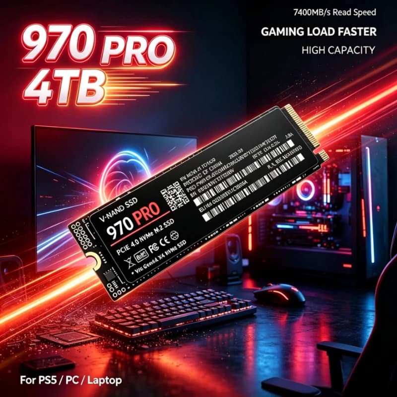 970 PRO PCIe4.0 M.2 2280 NVMe SSD Up to High‑Speed Internal SSD 500GB 1TB 2TB 4TB For PS5 Gaming Laptop Desktop PC Gaming Drive