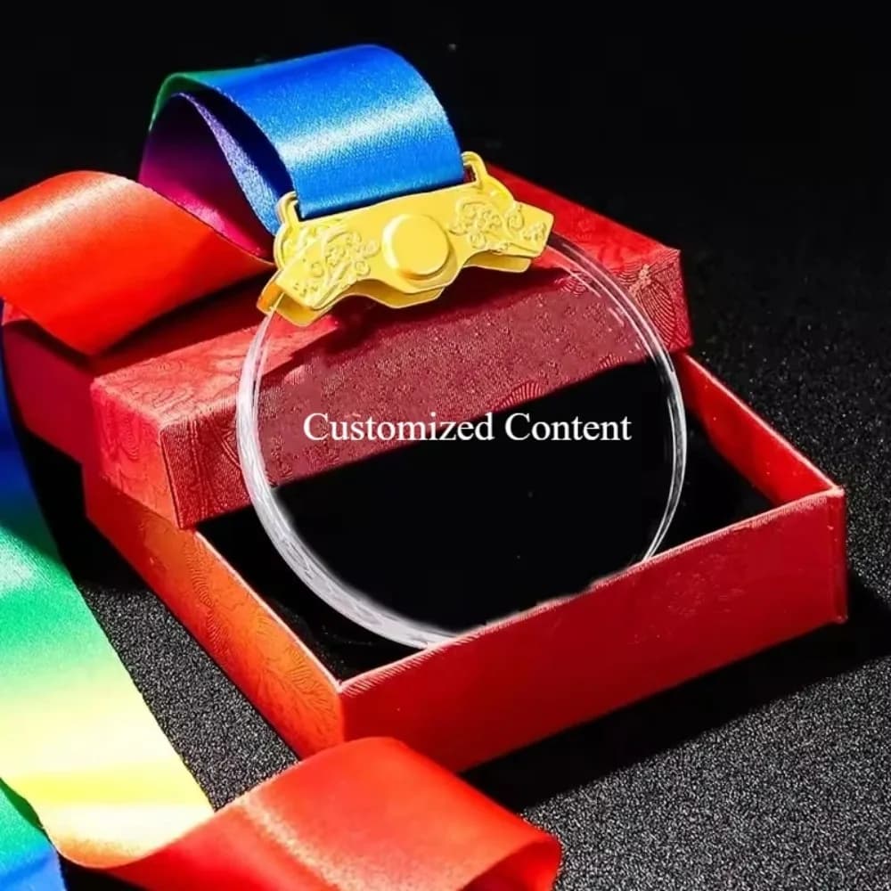 Transparent Crystal Medals with Color Printing or Laser Engraving, Press 1st, 2nd, 3rd with Gift Pack