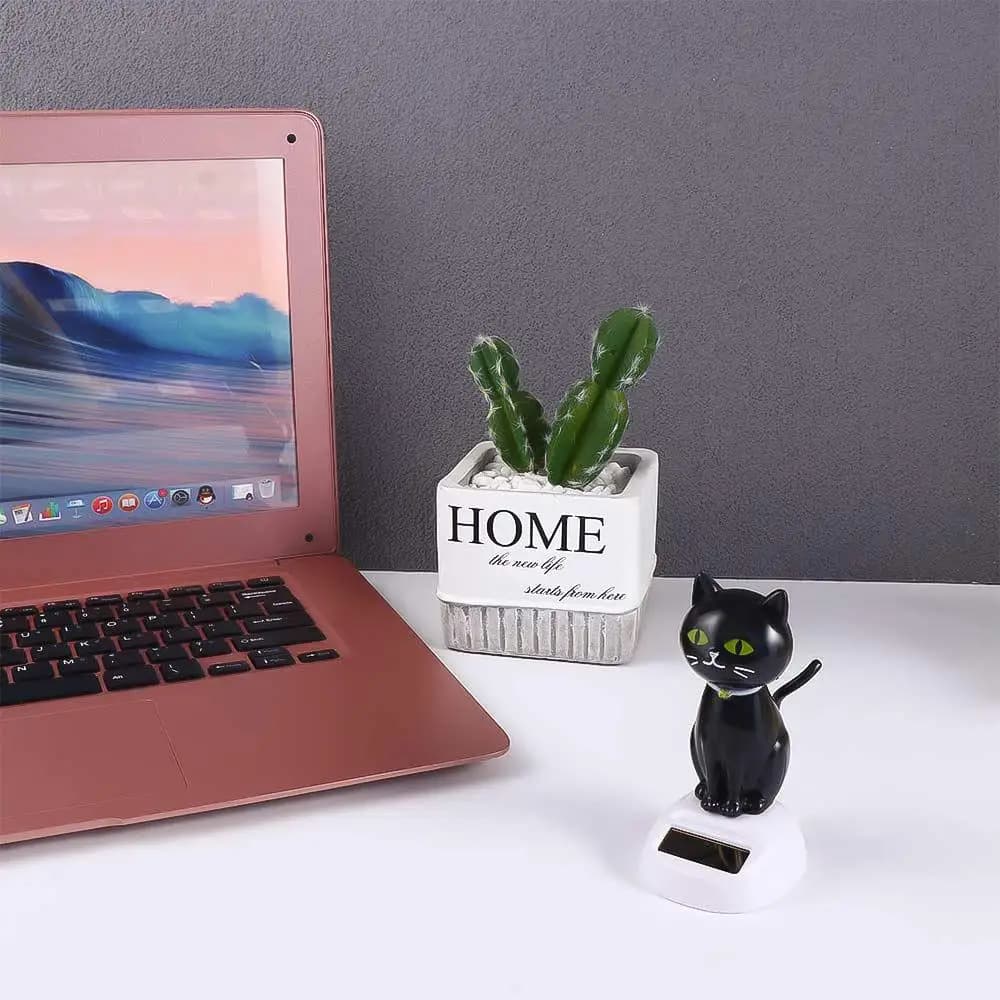 Display Decorazione per auto Ornamento ecologico ad energia solare Figura di gatto danzante Scuotendo la testa Gatto Bobble Head Doll Bambola giocattolo solare