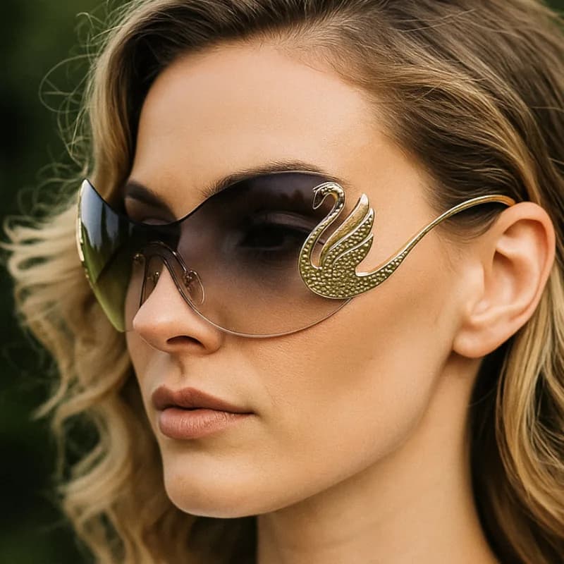 New Famous Swan Design Women Sunglasses Luxury Brand Rimless Female Sun Glasses Stylish Elegant Shades UV400