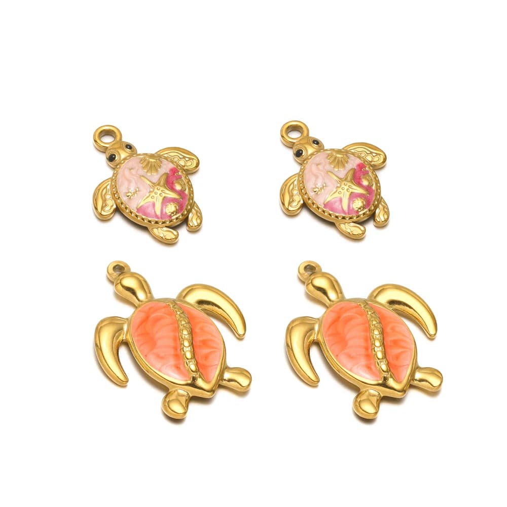 5 pendants in stainless steel enamelled turtle gold, exquisite turtle pendants, diy jewellery, necklaces, bracelets, earrings