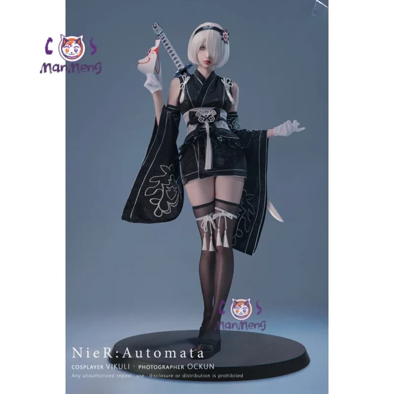Type B YoRHa n. 2 Game Nier: Automata Cosplay costume new black sexy kimono set of men's wigs uniform fashion