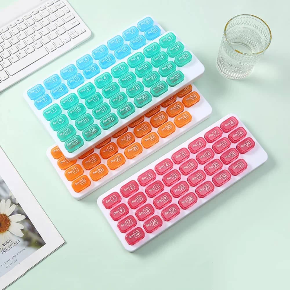 New Hot Premuim Portable Monthly 31 Days Pill Organizer Case Storage Box Daily Medicine Support Vitamin Fish Oils Supplement