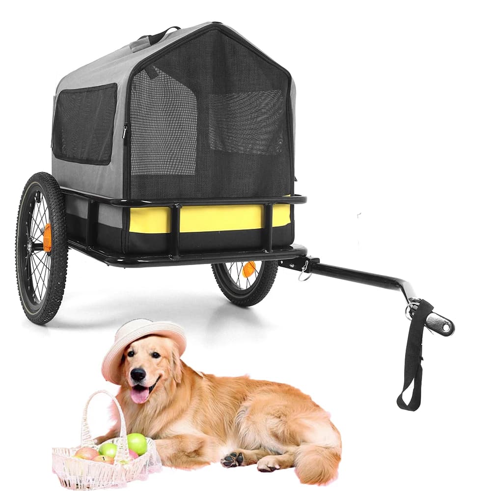 Folding Pet Bike Trailer Dog Stroller Wagon Carrier Outdoor Travel Tow Cart Lightweight Durable