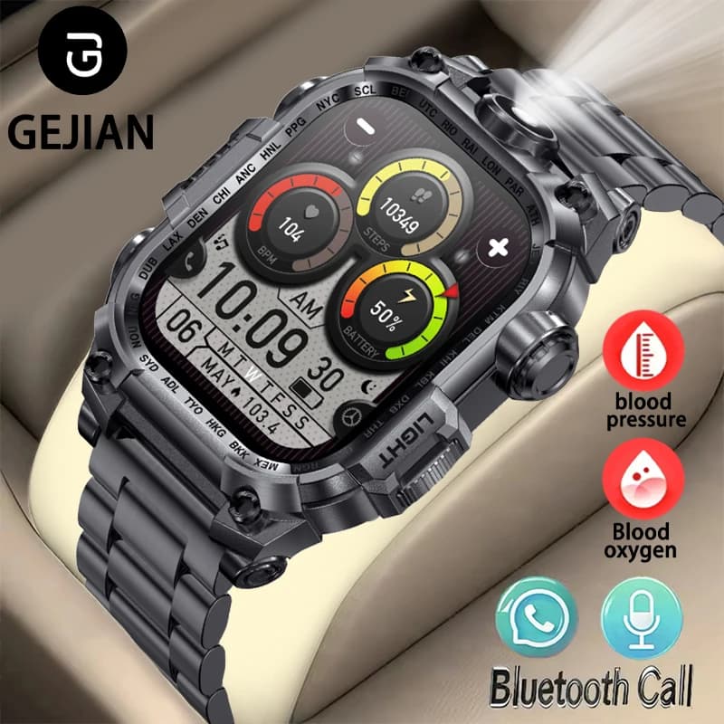 GEJIAN New Men's 5.2 Bluetooth Smart Call Watch 2.01 Inch 320 * 390 Resolution Heart Rate Health Monitoring Smart Call Watch