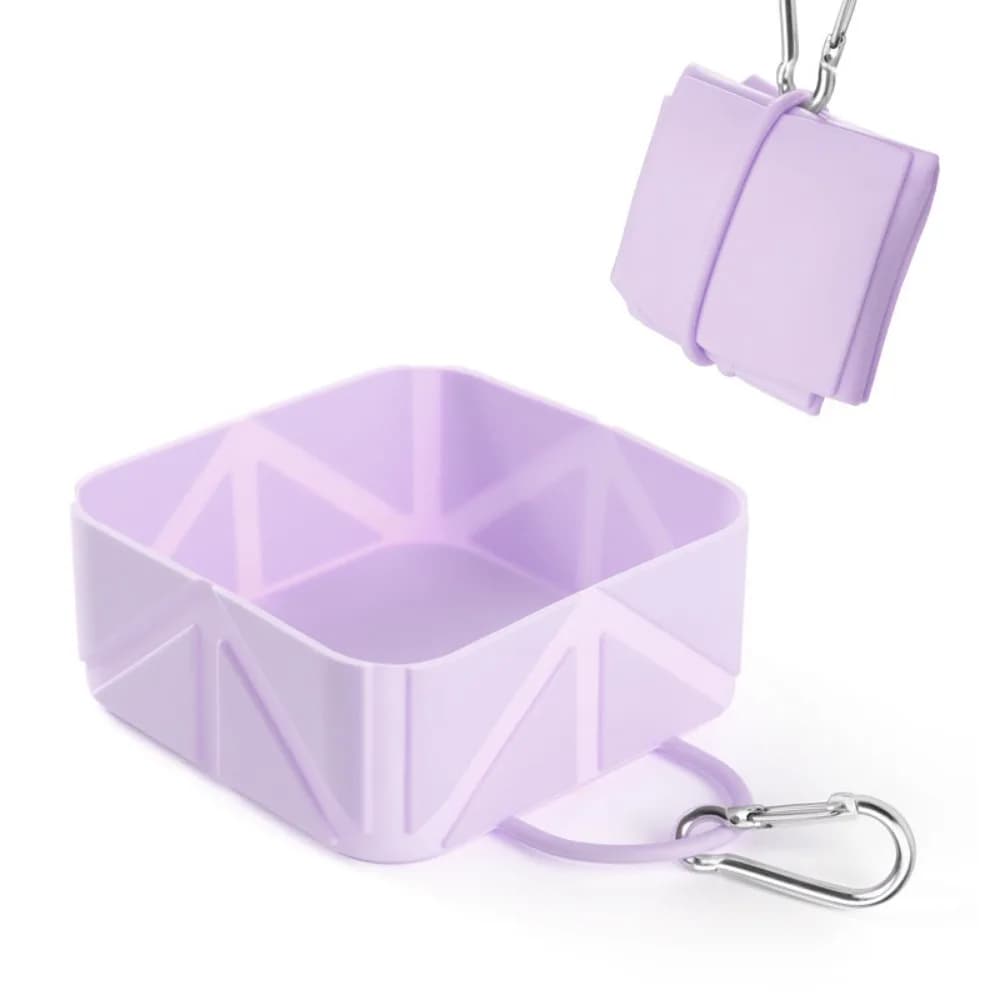 BPA Free Anti Slip Folding Pet Bowl with Carabiner Food Grade Cat Food Container Foldable Square Pet Travel Feeding Tray Water