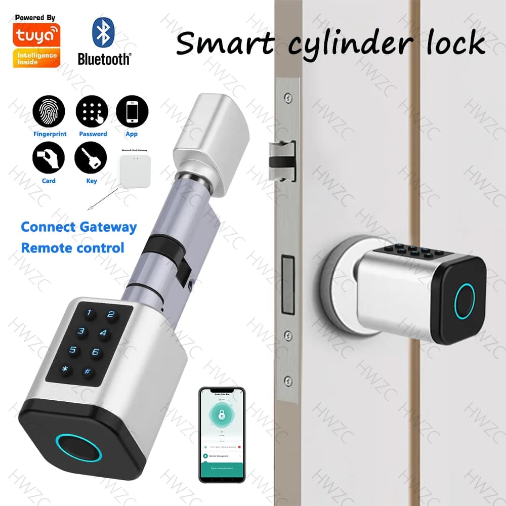 Tuya APP Blocco impronte digitali Cilindro intelligente Serratura elettronica Codice Chiave Scheda Sblocco Controllo remoto Appartamento domestico regolabile