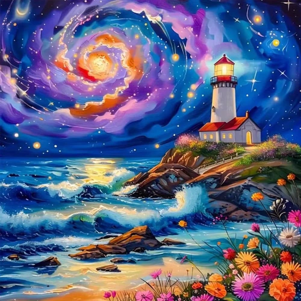 DIY Oil Painting By Numbers Kit Lighthouse Galaxy Seaside Acrylic Paint By Numbers Diy Numbers Painting Art on Canvas By Numbers