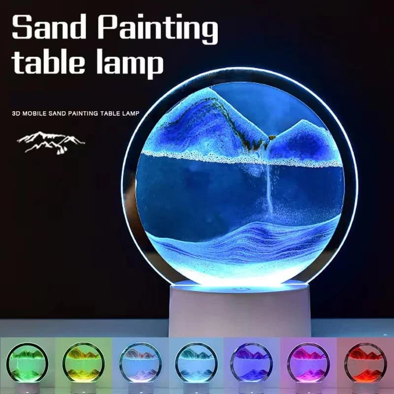 Lampada LED 16 colori 3D Sandscape Lampada a clessidra RGB Luce notturna con cornice artistica con sabbia in movimento con display per acque profonde Regalo di Capodanno