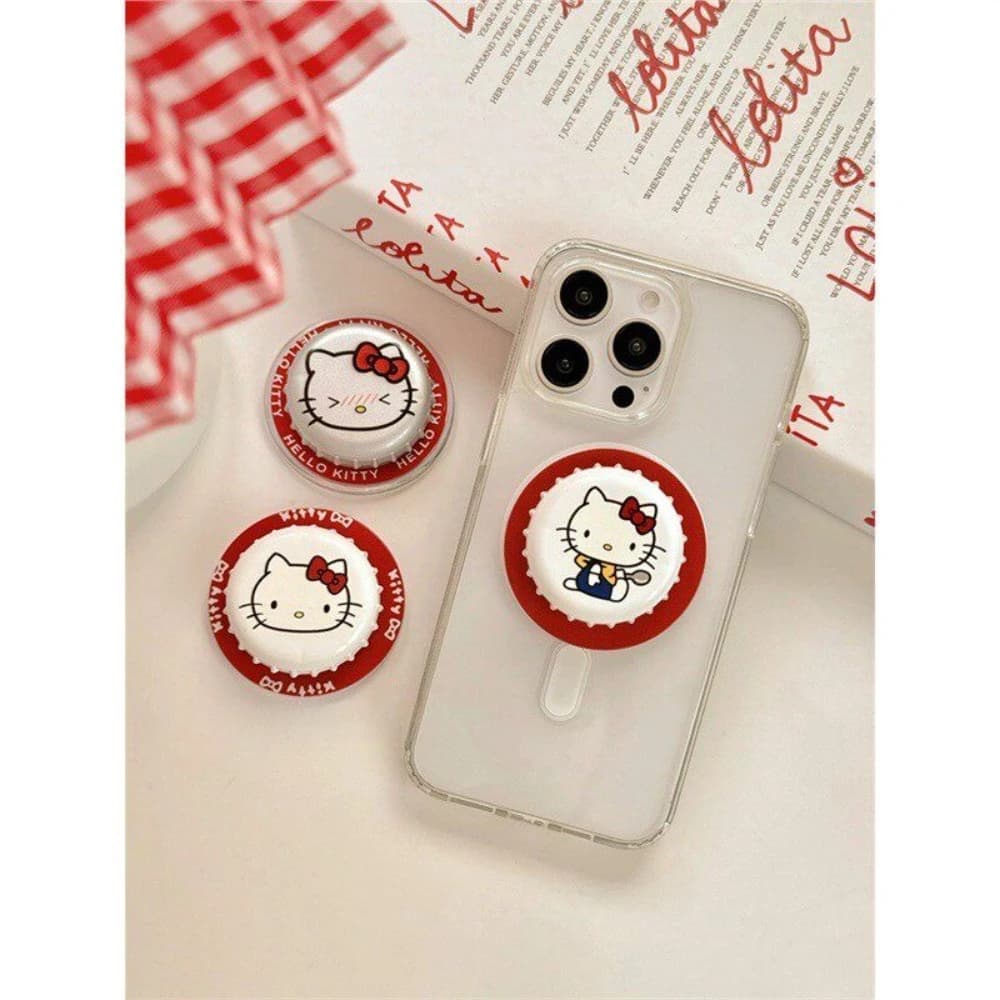 Sanrio Creative Cartoon Hello Kitty Cat Cute Bottle Cap For MagSafe Phone Stand Foldable Magnetic Phone Case Finger Ring Holder