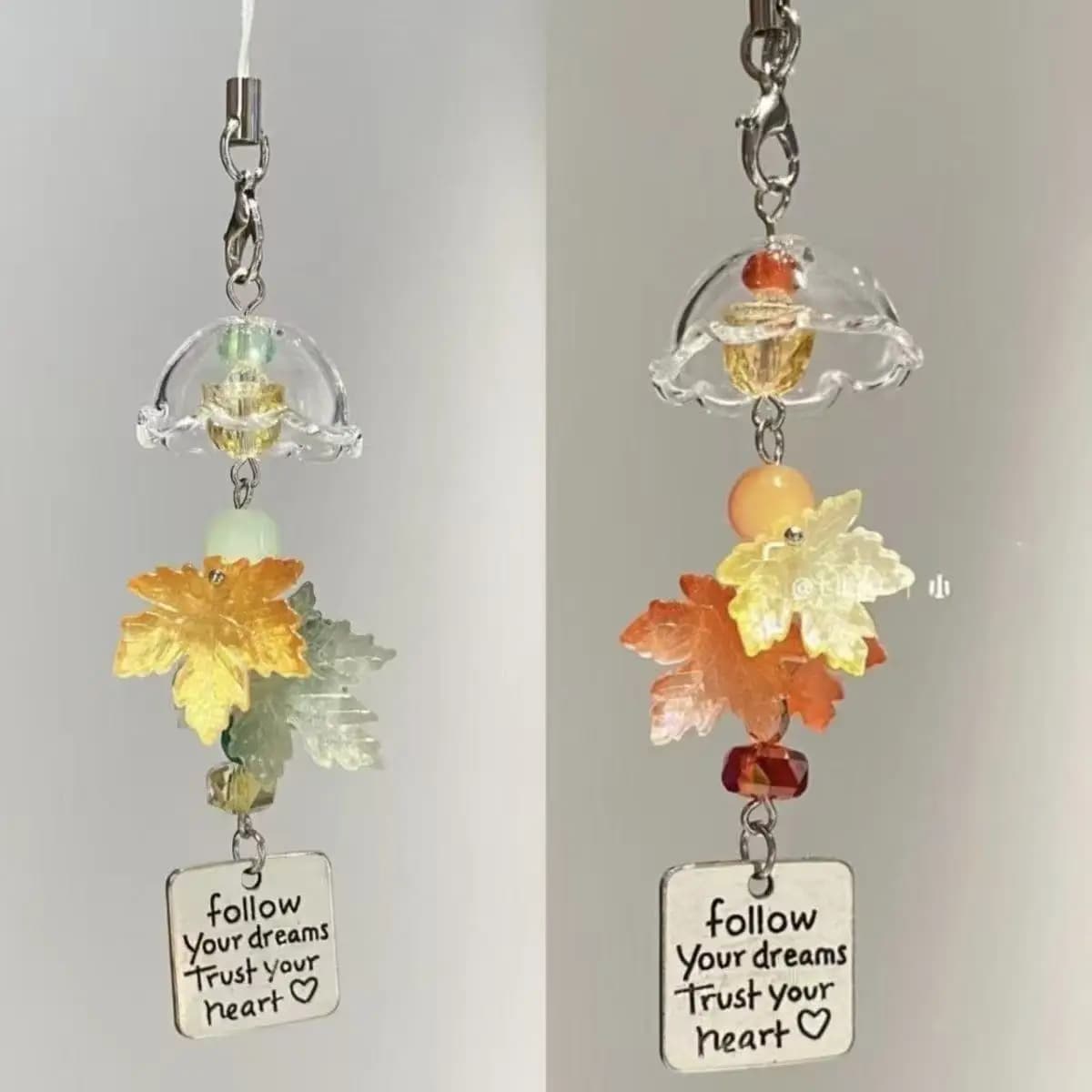 Maple Leaf Wind Chime Phone Charm Handmade Beaded Inspirational Tag Pendant CCD Camera Backpack Bag Keyring Teen Girls Fall Gift