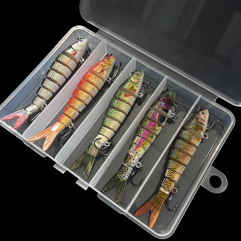 Set di 5 esche bioniche multi-articolate da 11G/25G per la pesca in acqua dolce e salata, esca affondante per tutte le strati di galleggiamento, ideale per la pesca di lucci, persici e snapper.