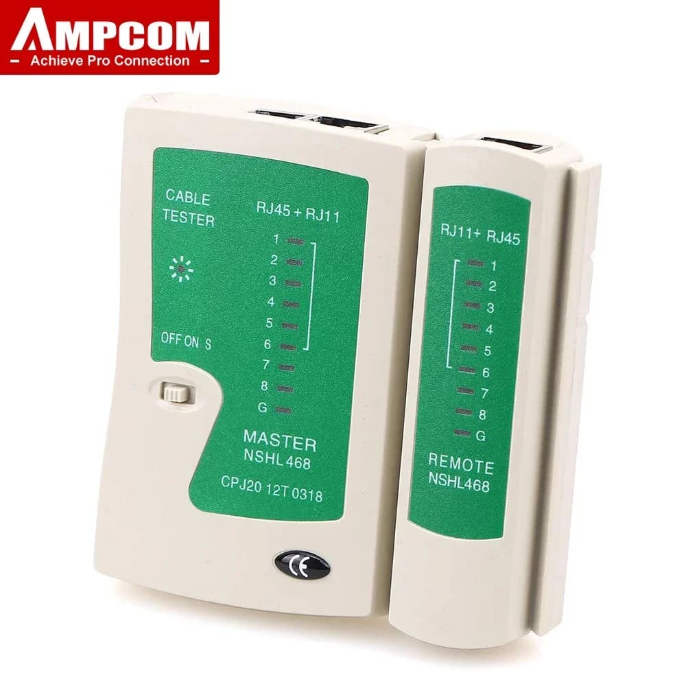 AMPCOM Network Cable Tester 3-Piece Set Test Tool For LAN Cat5e/6/6A/7/8 Ethernet Cable and RJ11/RJ12 Telephone Cable