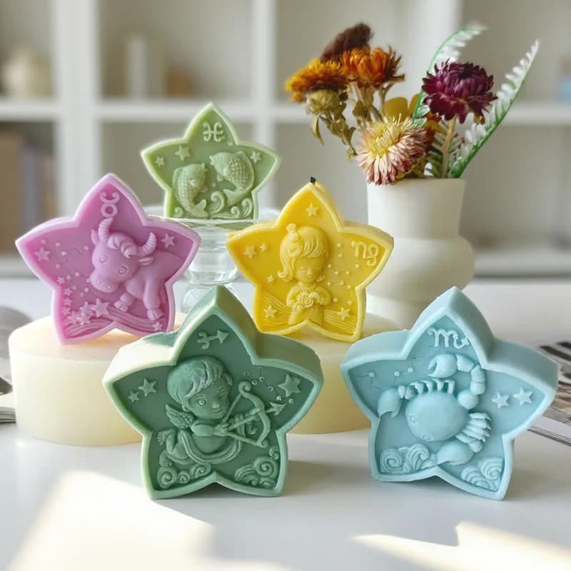 Dodici Oroscopo Candela Profumata Stampo In Silicone FAI DA TE Pentagramma Costellazione Ariete Leone Gesso Resina Stampo Per Sapone Fatto A Mano