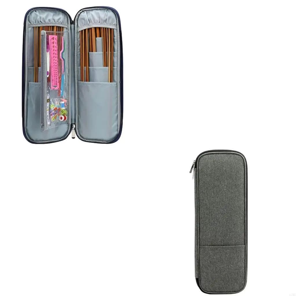 37ME Knitting Needle Case 15.7In, Zipper Storage Organiser Bag with Multiple Pockets