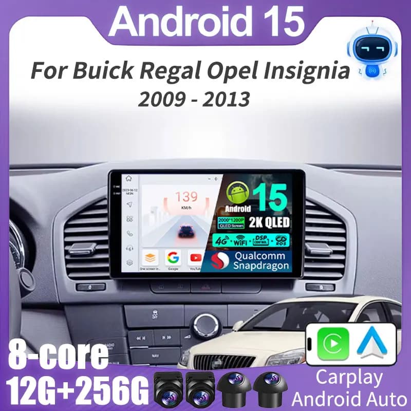 Android 15 Carplay Auto WIFI+4G For Buick Regal Opel Insignia 2009 2010 2011 2012 2013 Car Radio Multimidia Player Stereo GPS BT