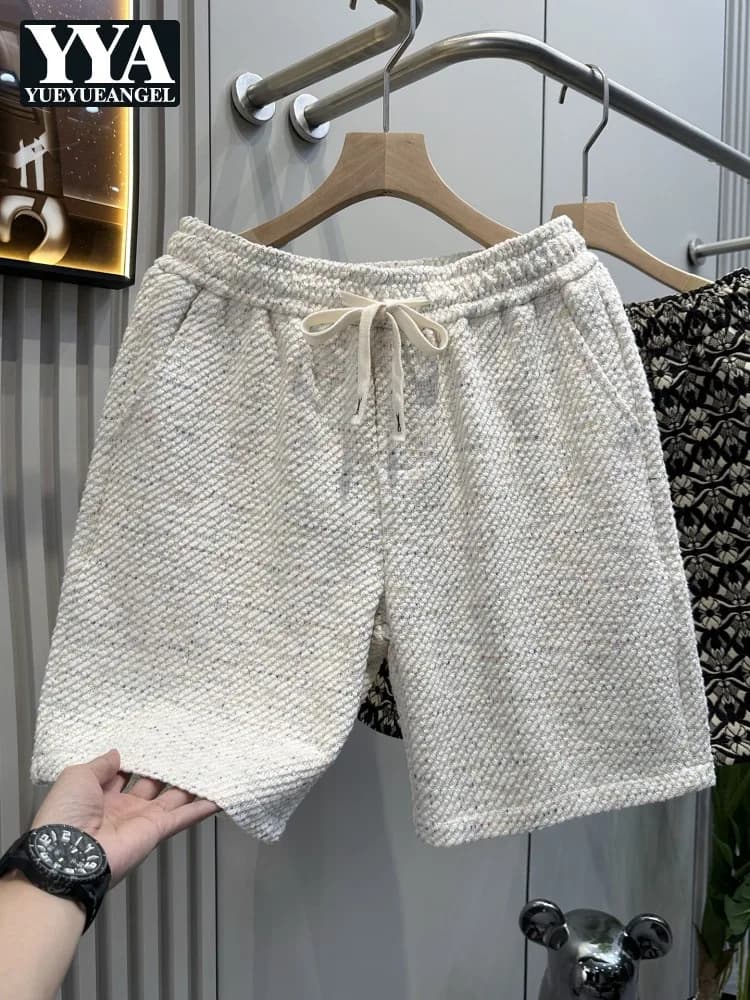 Eleganti Pantaloncini Estivi da Uomo al Ginocchio, Casual, a Vita Media, di Design, con Tasche, Vita Elastica e Coulisse