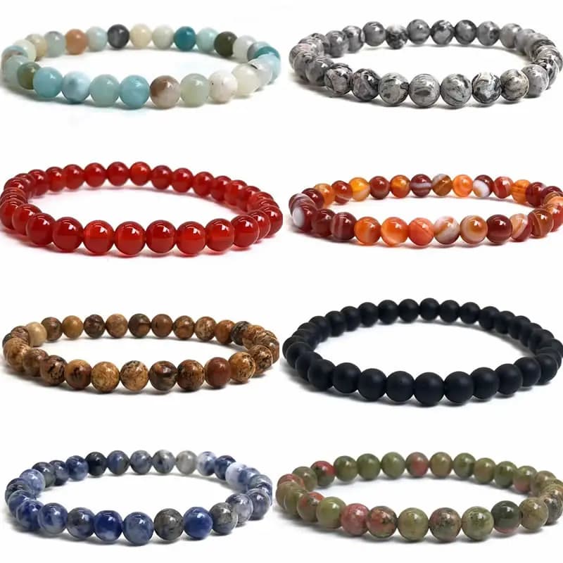 Bracciale con perline in pietra naturale da 6 mm per donna uomo, cristallo di agata, quarzo, giade, gioielli, agate, braccialetti elastici
