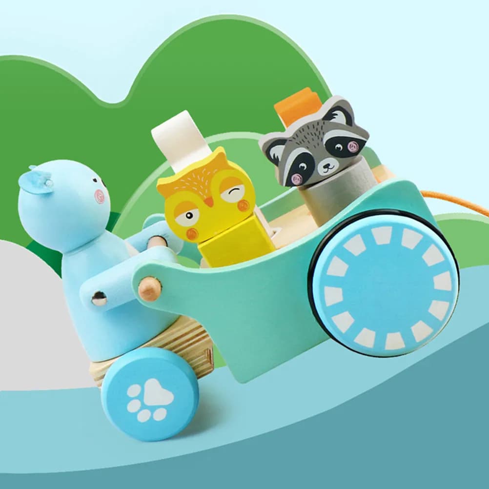 Set di Carrelli in Legno per Bambini, Giocattolo Educativo per l'Apprendimento Precoce, Passeggino per Neonati, Forma di Animale Adorabile, Coordinazione Occhio-Mano