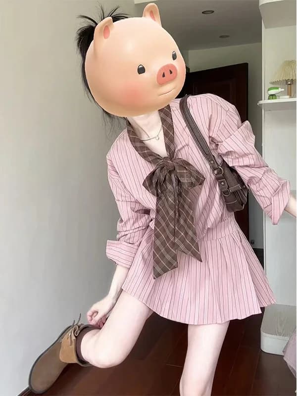 Elegant College Style Striped Shirt Dress Women's Autumn Winter New Waist Cinching Slim A-Line Long Sleeve Short Skirt