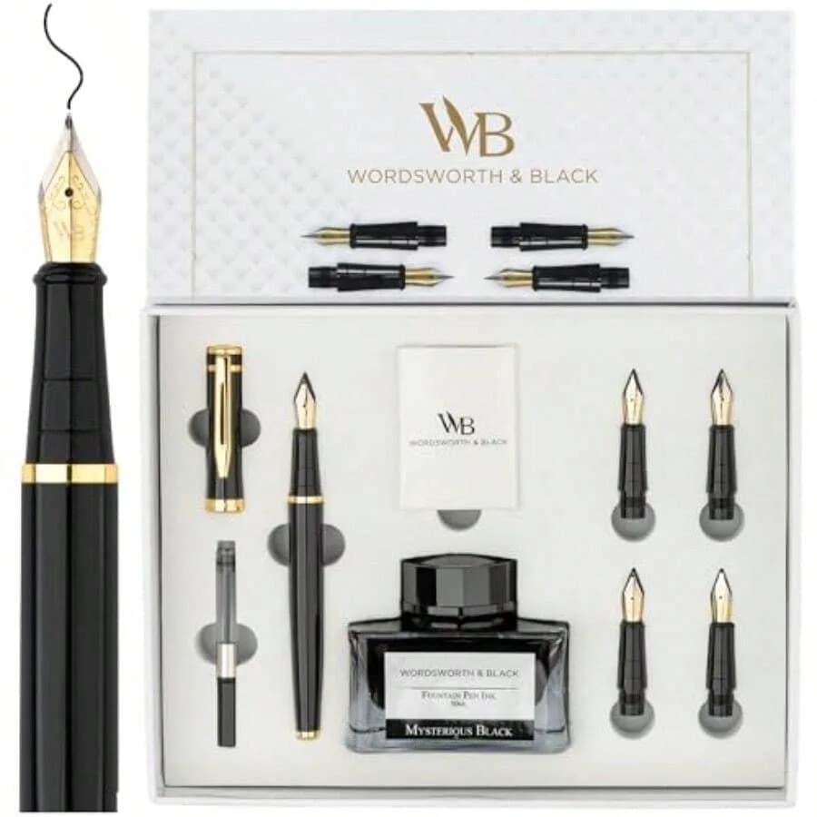Fountain Pen Gift Set Includes Bottle 6 Cartridges Refill Converter 4 Replacement Nibs Premium Package Journaling Calligraphy S