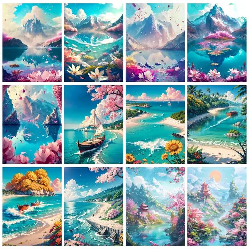 PhotoCustom Painting By Numbers Snow Mountain Scenery Kits Acrylic Paint By Numbers For Adults With Frame Diy Home Decor