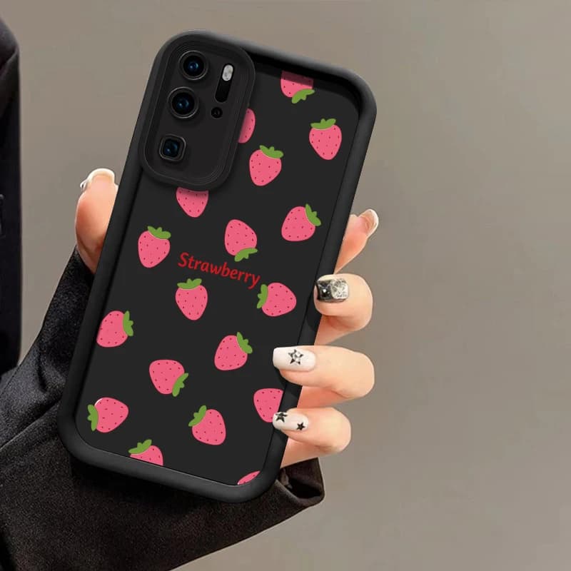 Silicone Phone Case For Huawei P50 Pro P40 Lite 5G P30 P20 Y7A Y9S P Smart Pro Y9 Prime 2019 Strawberry Pattern Matte Coque