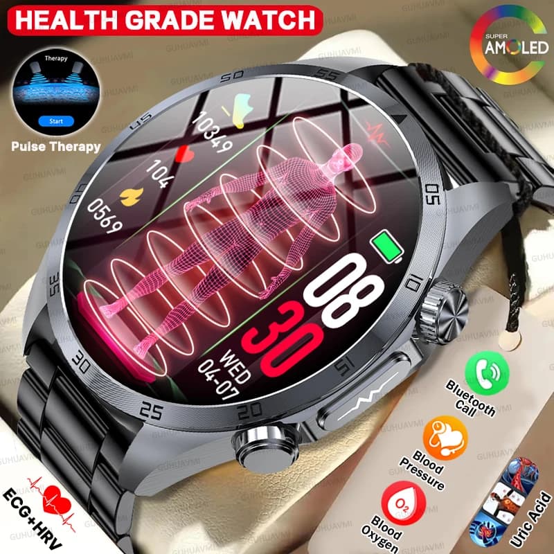 Nursing level CES Sleep Aid SmartWatch Men Electromagnetic Pulse Therapy 1.43 HD Screen ECG+PPG Blood Fat Uric Acid Health Watch