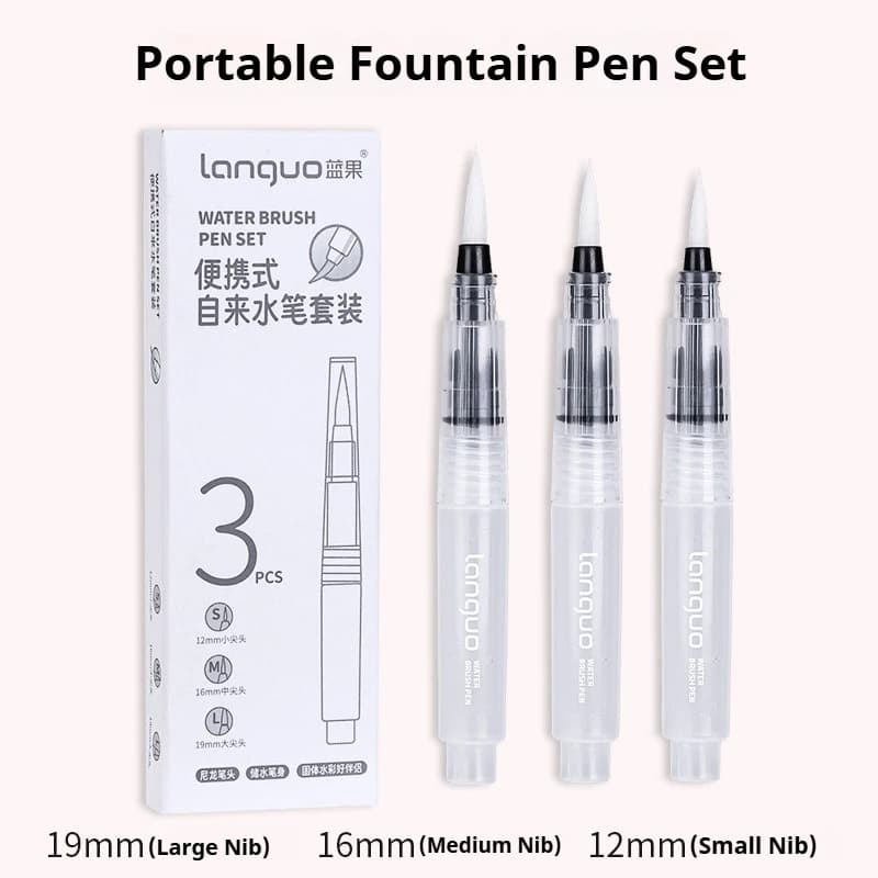 3Pcs Soft Nylon Water Ink Storage Brush Pen Set Refillable Water Color Brush Pens for Calligraphy Watercolor Painting Drawing